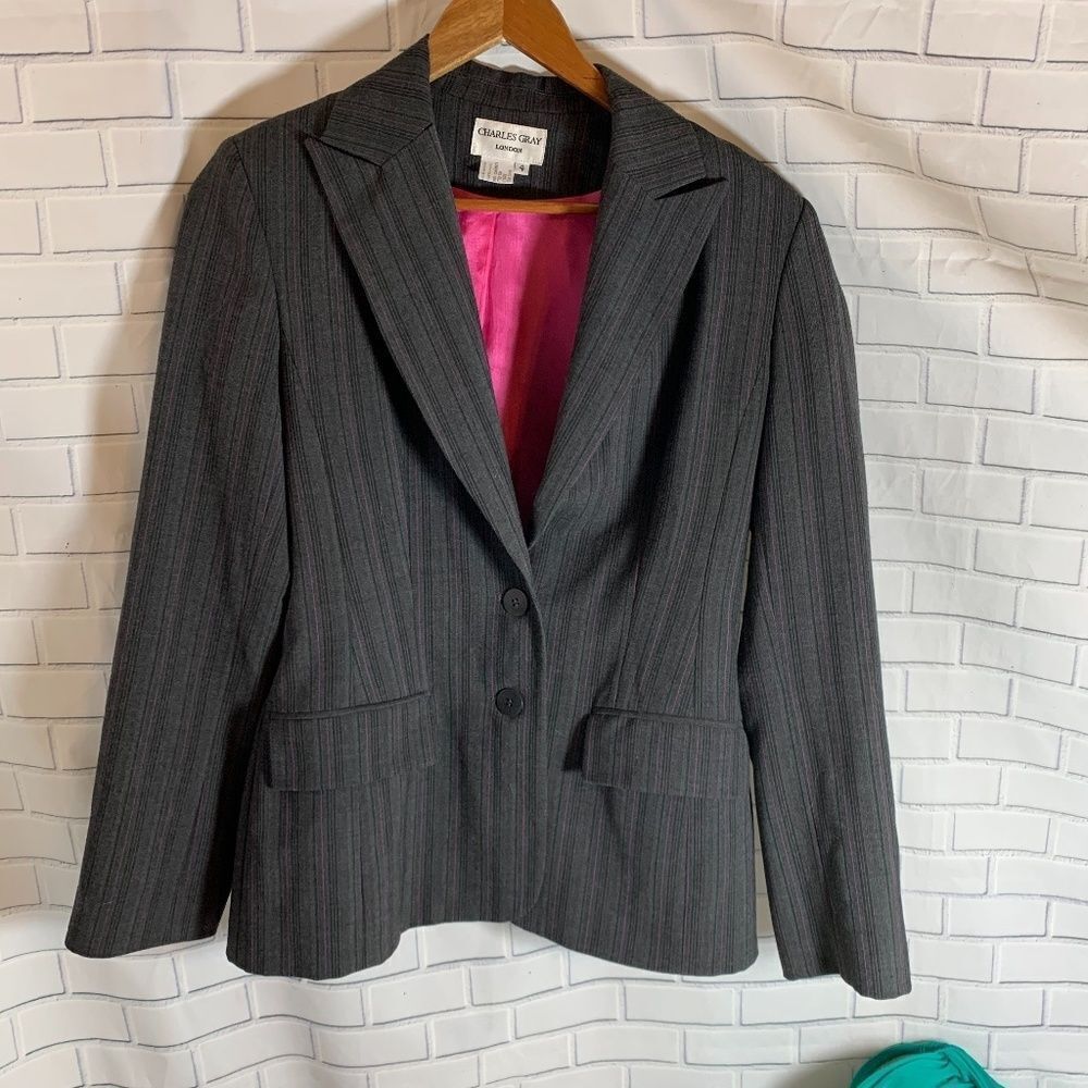 Charles‎ Gray London Black/Gray Striped Blazer Sz 4